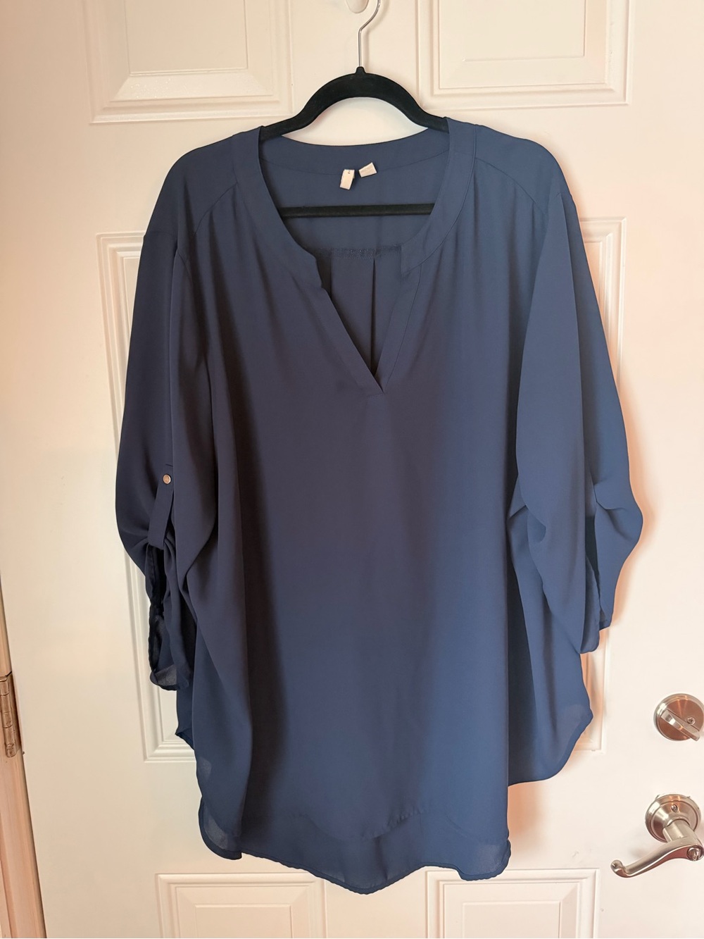 Women's Split V-Neck Tunic Top in Deep Blue